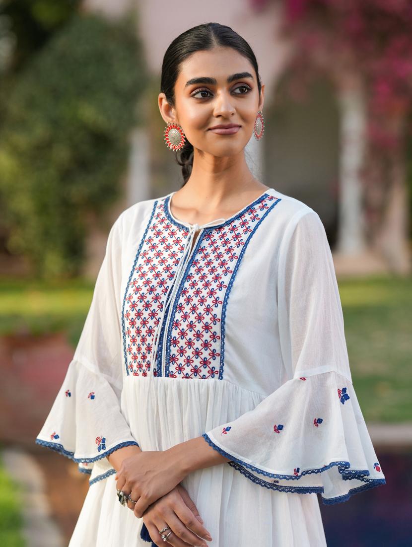 women three quarter sleeve tiered ethnic dress - 21941526 - Standard Image - 2