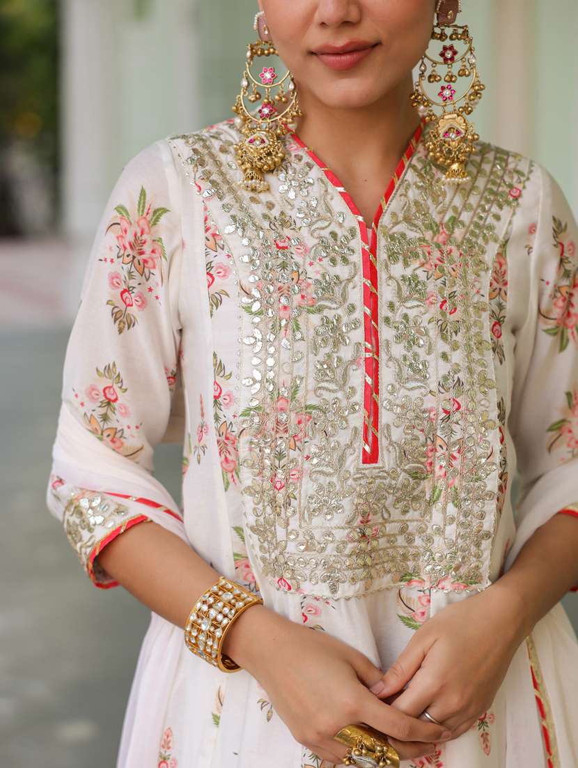 women three quarter sleeve anarkali kurta pant with dupatta set - 21941533 -  Standard Image - 2