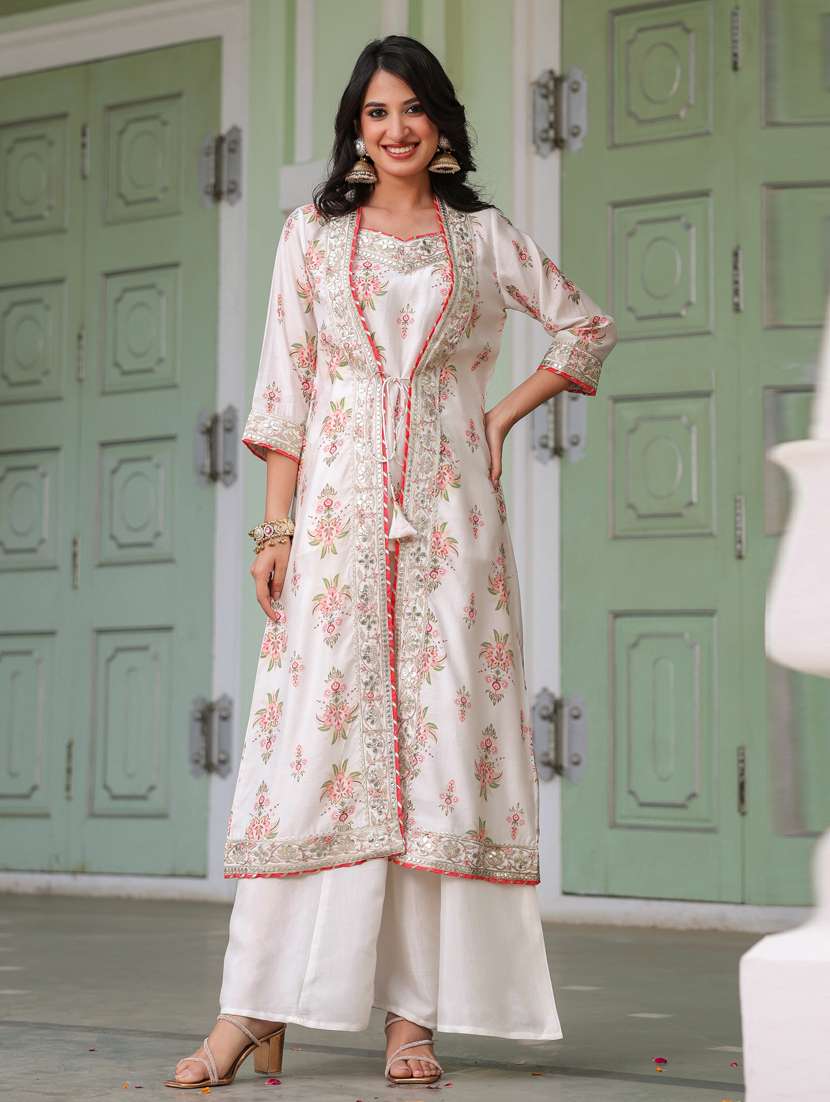 women off white three quarter sleeve fusion set