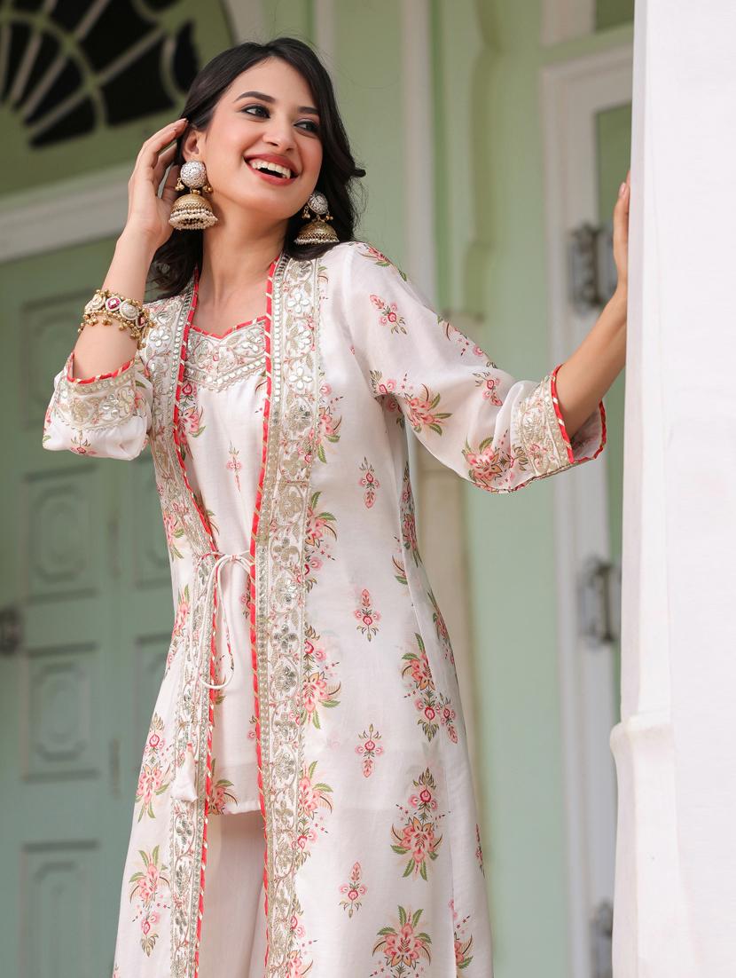 women off white three quarter sleeve fusion set - 21941536 - Standard Image - 2