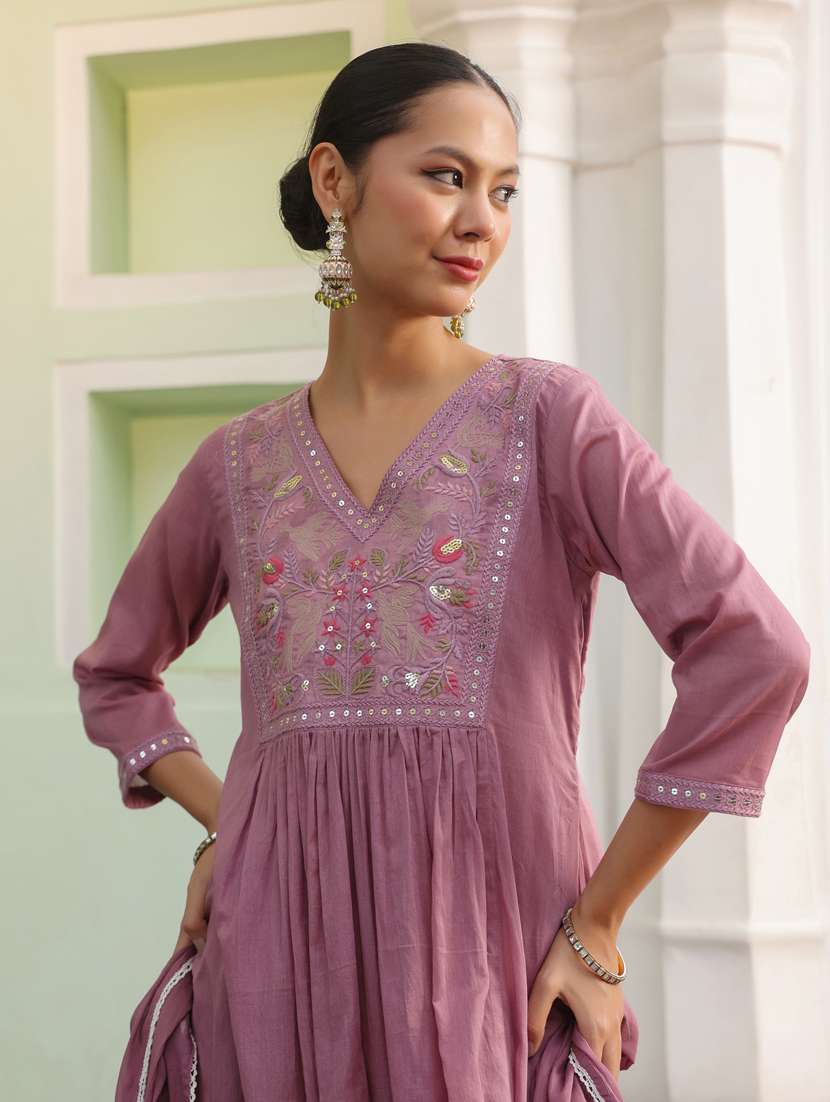 women three quarter sleeve anarkali kurta pant with dupatta set - 21941568 -  Standard Image - 2