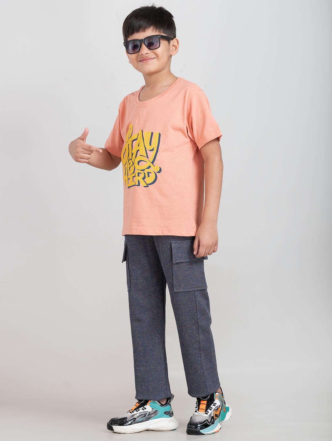 boys peach printed t-shirt & cargo full length set - 21941574 - Standard Image - 2