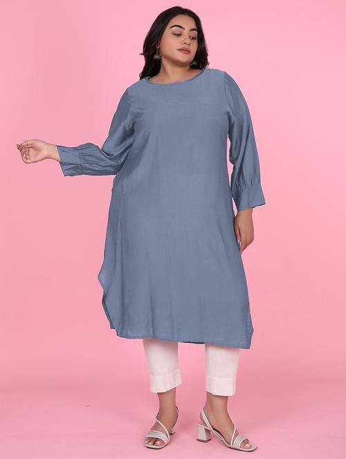 women plus size blue long sleeve straight kurta - 21941650 - Standard Image - 0