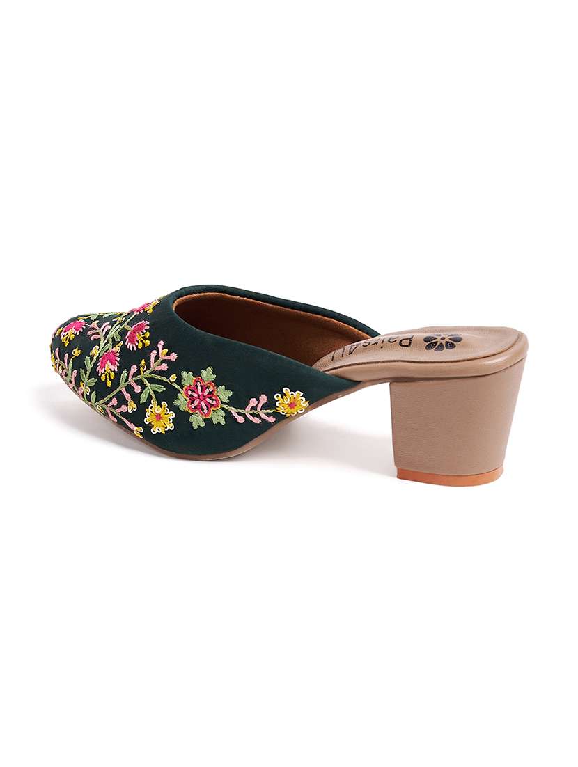 women bottle green embroidered slip on mule - 21941681 - Standard Image - 2
