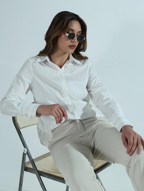 women solid collared long sleeve shirt - 21941696 - Standard Image - 0