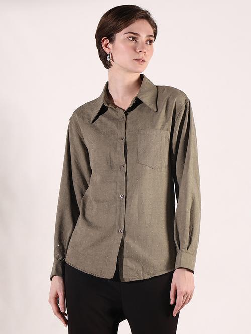 women solid collared long sleeve shirt - 21941697 - Standard Image - 0