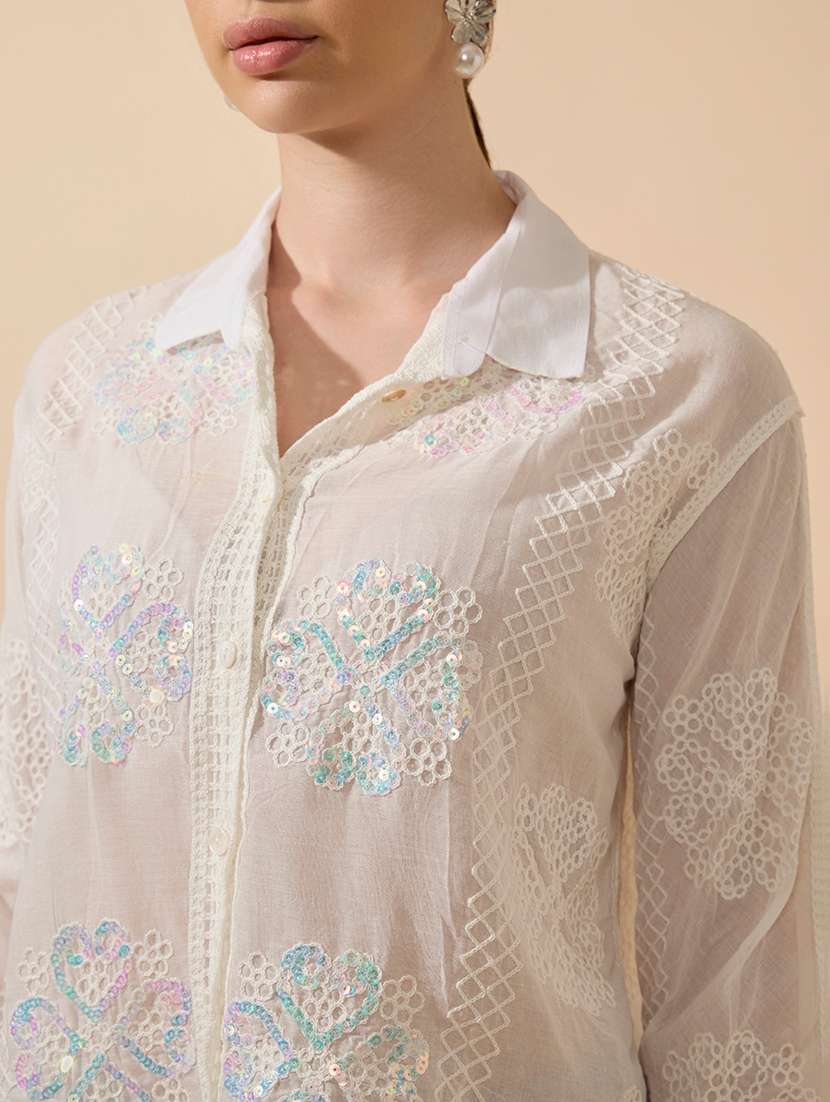 women embroidered collared long sleeve shirt - 21941702 -  Standard Image - 2