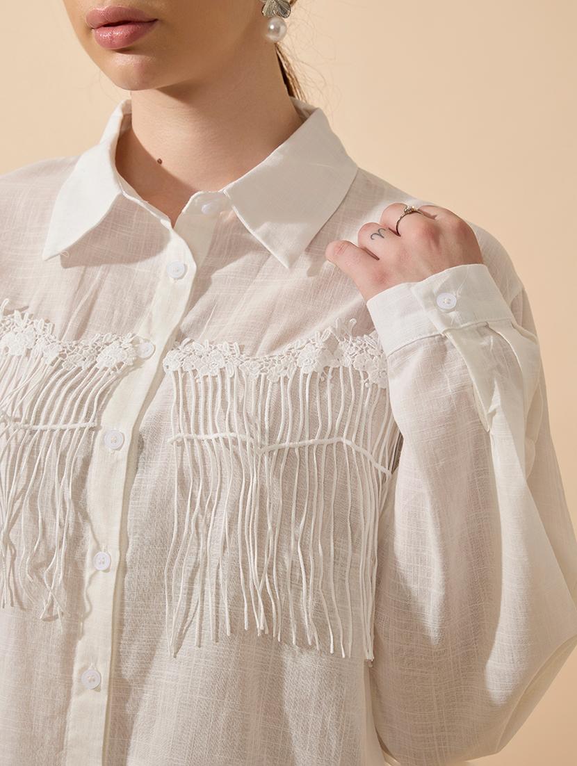 women solid collared long sleeve shirt - 21941705 - Standard Image - 2