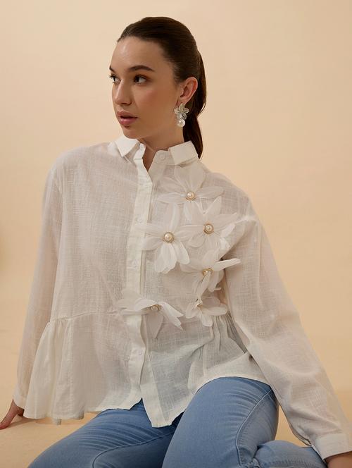 women solid collared long sleeve shirt - 21941706 -  Standard Image - 0