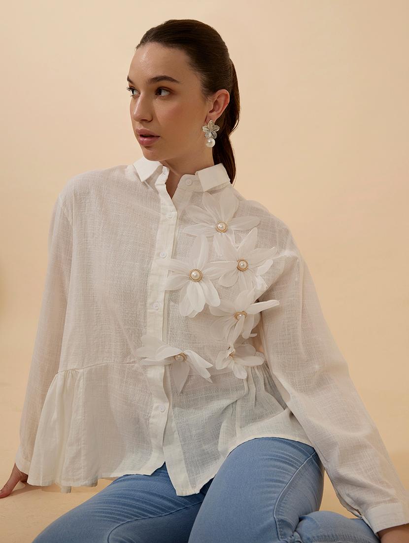 women solid collared long sleeve shirt - 21941706 -  Zoom Image - 0