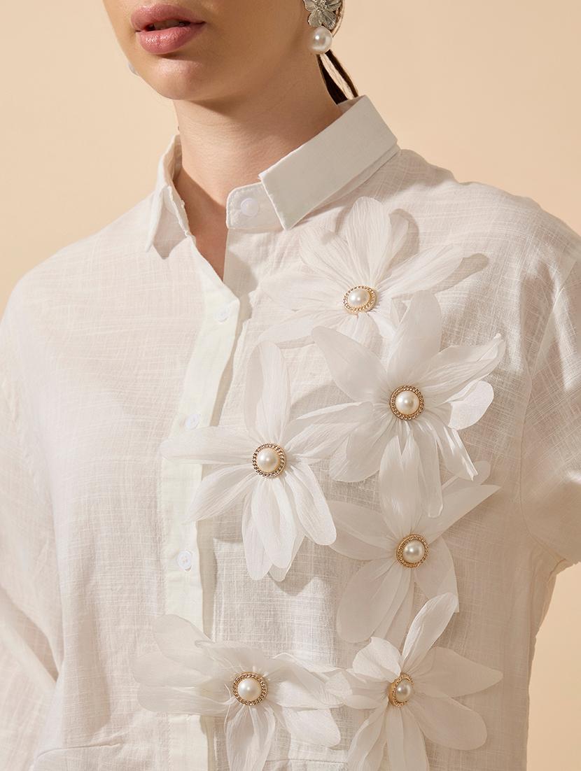women solid collared long sleeve shirt - 21941706 - Standard Image - 2