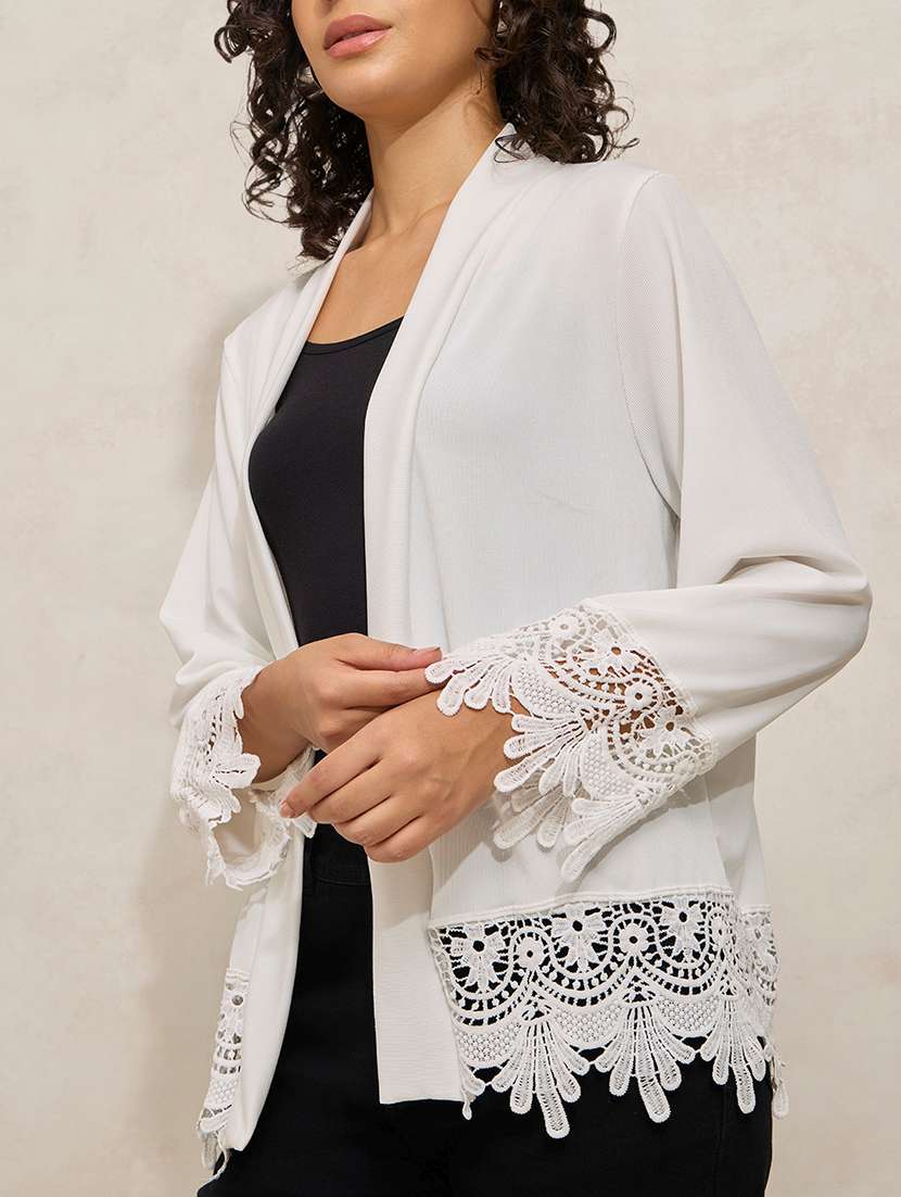women solid lace detailed long sleeve regular shrug - 21941721 -  Standard Image - 2