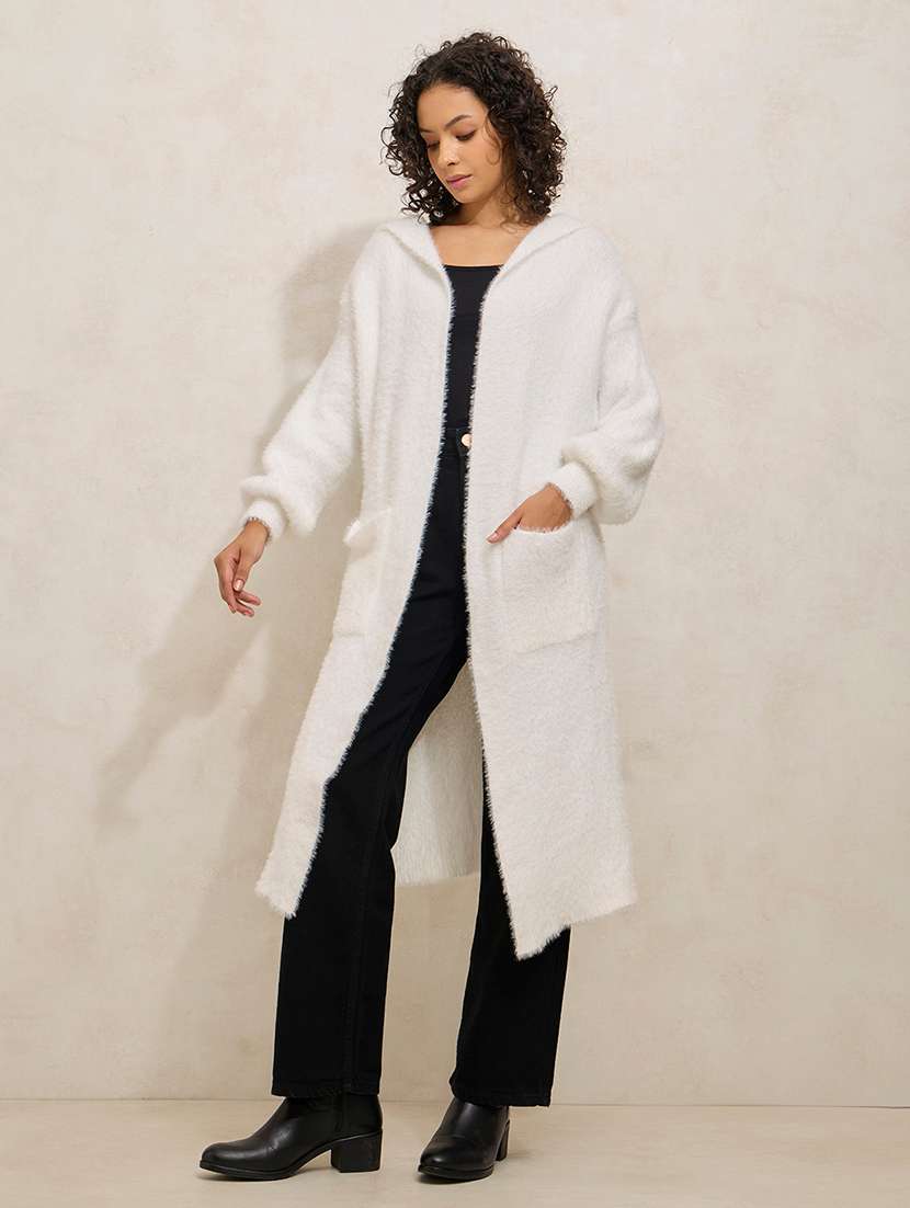 women solid long sleeve hooded regular shrug - 21941722 -  Standard Image - 2