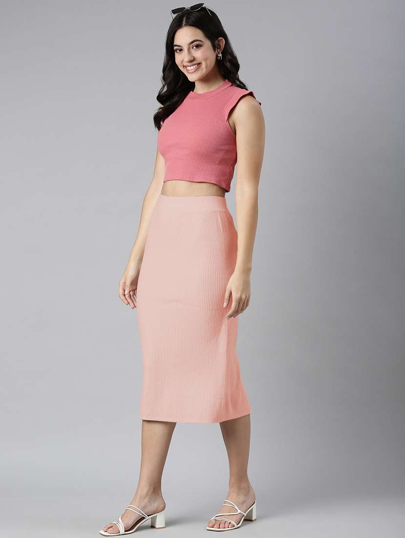 women solid high rise bodycon skirt - 21941774 -  Standard Image - 2