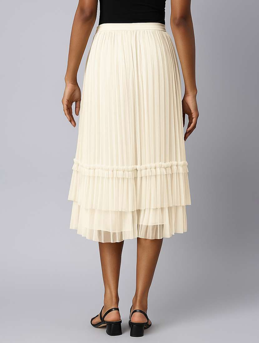 women cream solid high rise tiered skirt - 21941780 -  Standard Image - 2