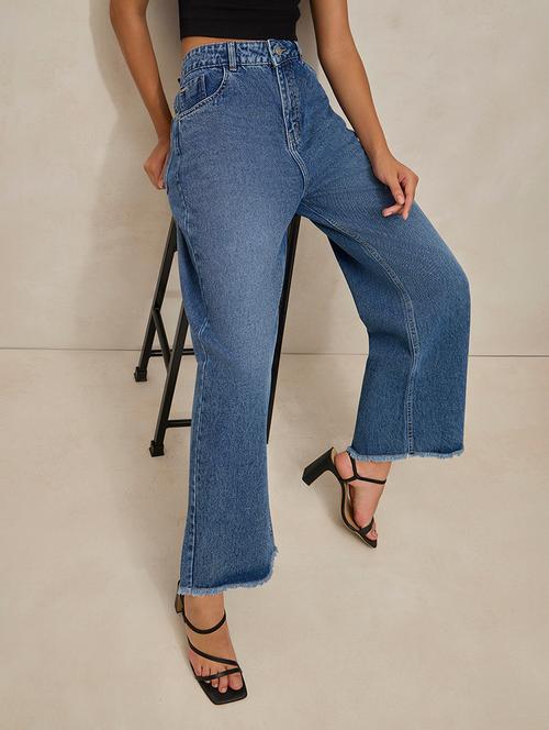 women solid high rise wide leg jean - 21941814 - Standard Image - 0