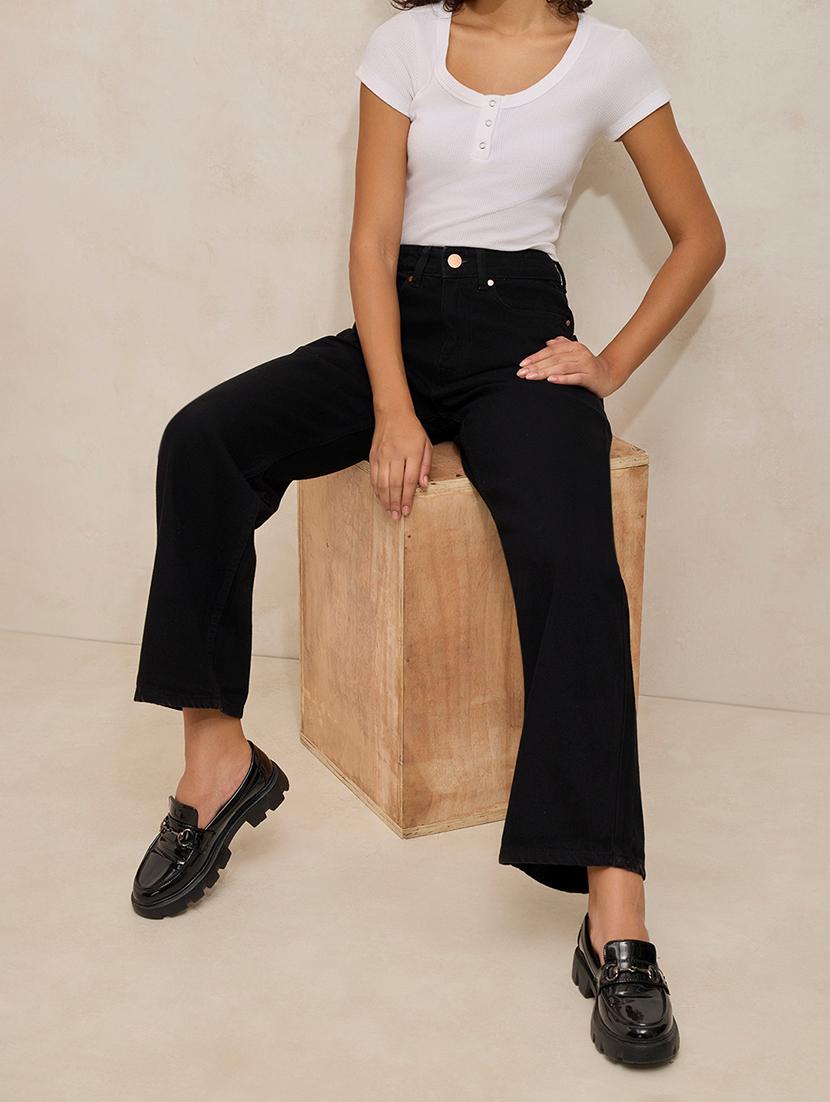 women solid high rise straight fit jean - 21941819 - Zoom Image - 0