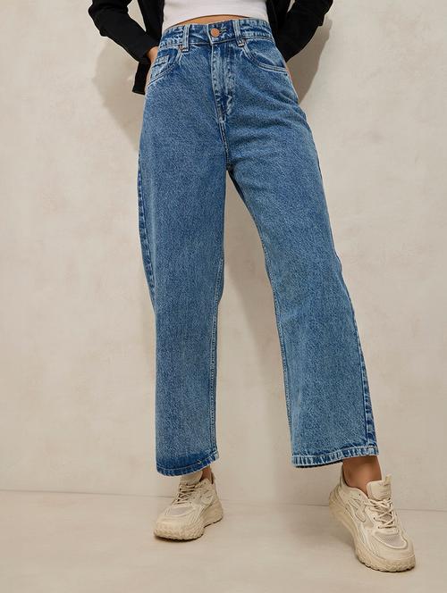 women solid high rise wide leg jean - 21941821 - Standard Image - 0