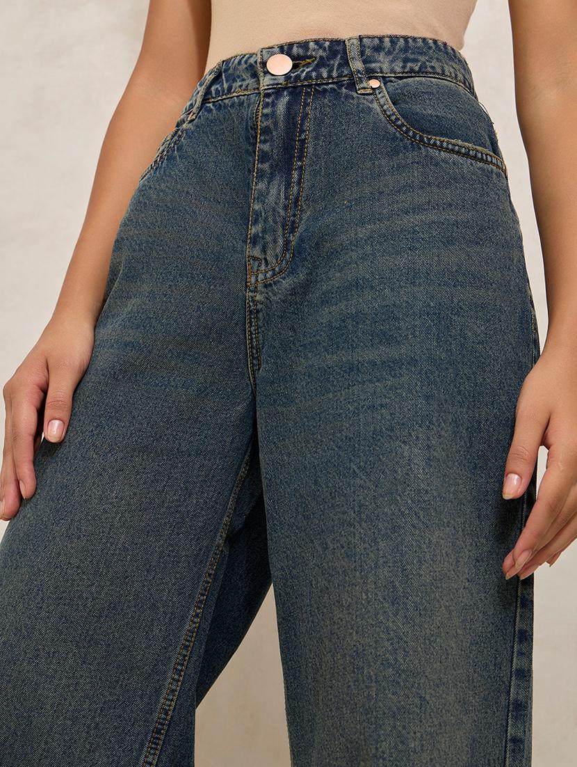 women solid high rise wide leg jean - 21941823 - Standard Image - 2