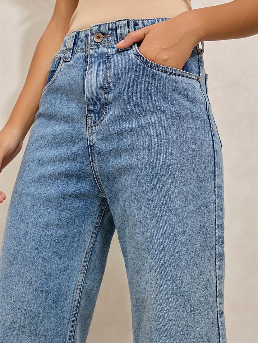 women solid high rise wide leg jean - 21941825 - Standard Image - 2