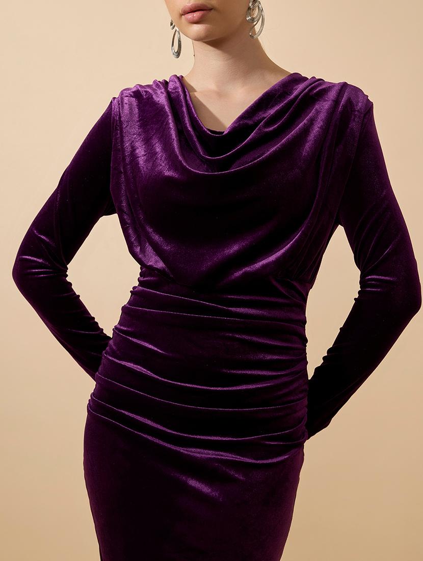 women solid long sleeve cowl neck bodycon dress - 21941838 - Standard Image - 2