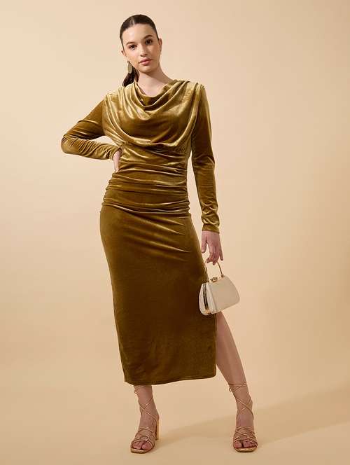 women solid long sleeve cowl neck bodycon dress - 21941839 -  Standard Image - 0