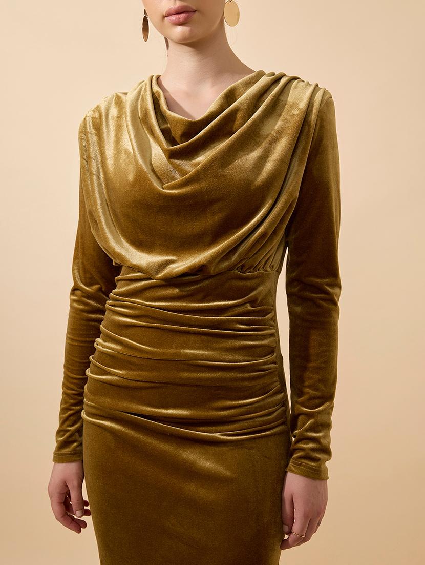 women solid long sleeve cowl neck bodycon dress - 21941839 - Standard Image - 2
