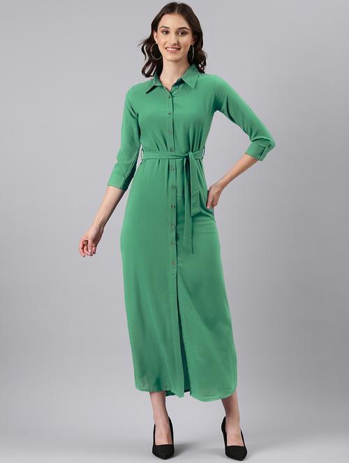 women green solid collared maxi shirt dress - 21941865 -  Standard Image - 0