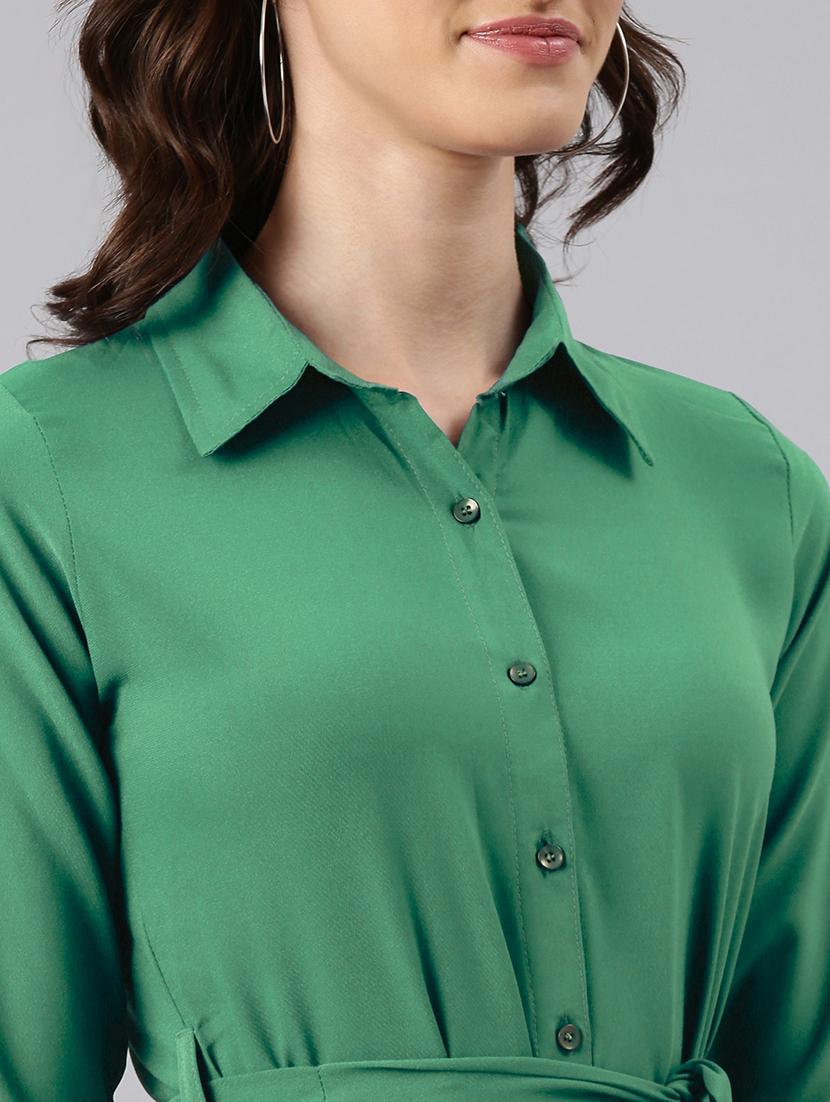 women green solid collared maxi shirt dress - 21941865 - Standard Image - 2