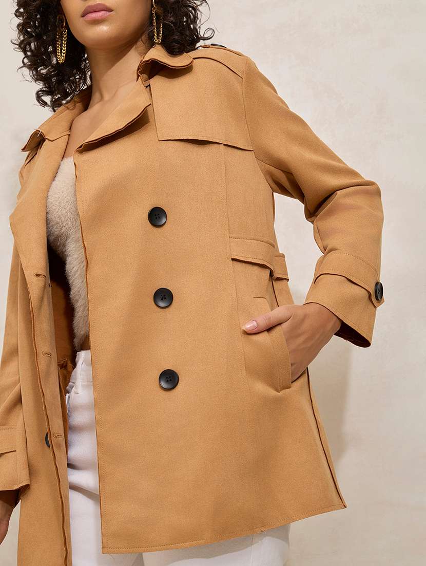 women solid notch lapel long sleeve trench coat - 21941871 -  Standard Image - 2