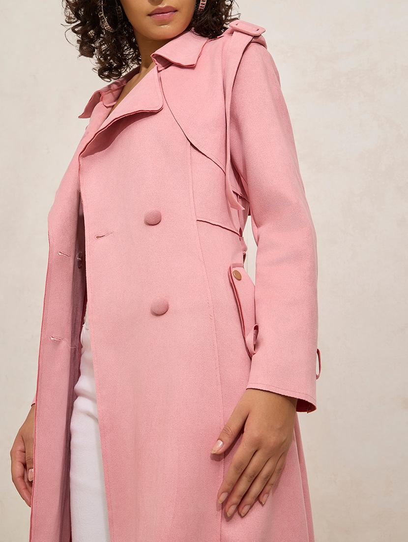 women solid notch lapel long sleeve trench coat - 21941872 - Standard Image - 2