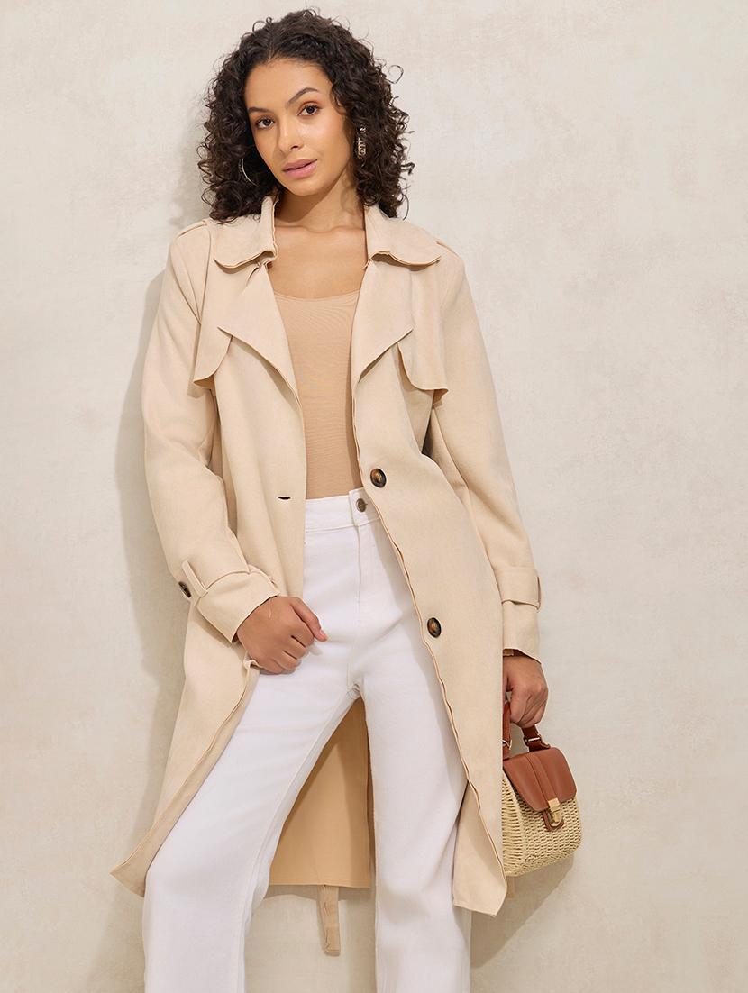 women solid notch lapel long sleeve trench coat - 21941873 - Zoom Image - 0