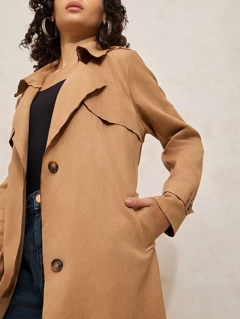 women solid notch lapel long sleeve trench coat - 21941874 -  Standard Image - 2