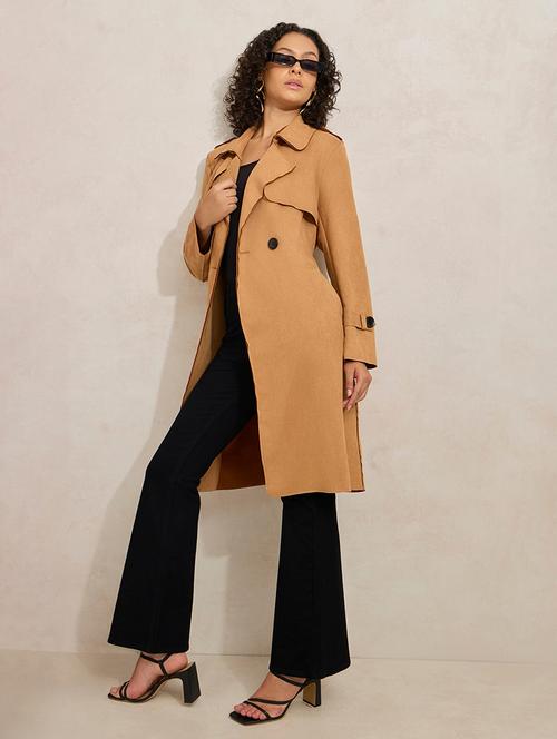 women solid notch lapel long sleeve trench coat - 21941879 - Standard Image - 0