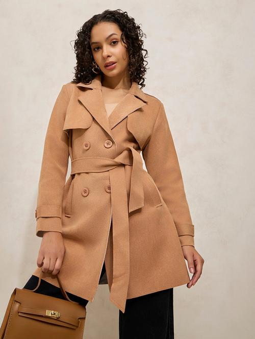women solid notch lapel long sleeve trench coat - 21941882 -  Standard Image - 0