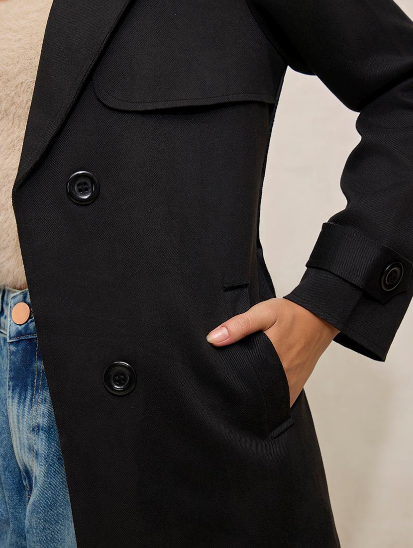 women's regular fit black cotton trench coat - 21941884 - Standard Image - 2