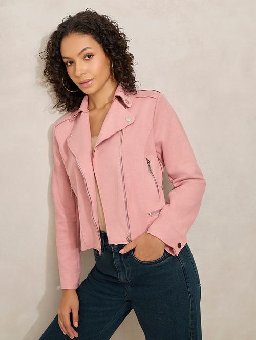 women solid long sleeve biker jacket - 21941885 -  Standard Image - 0