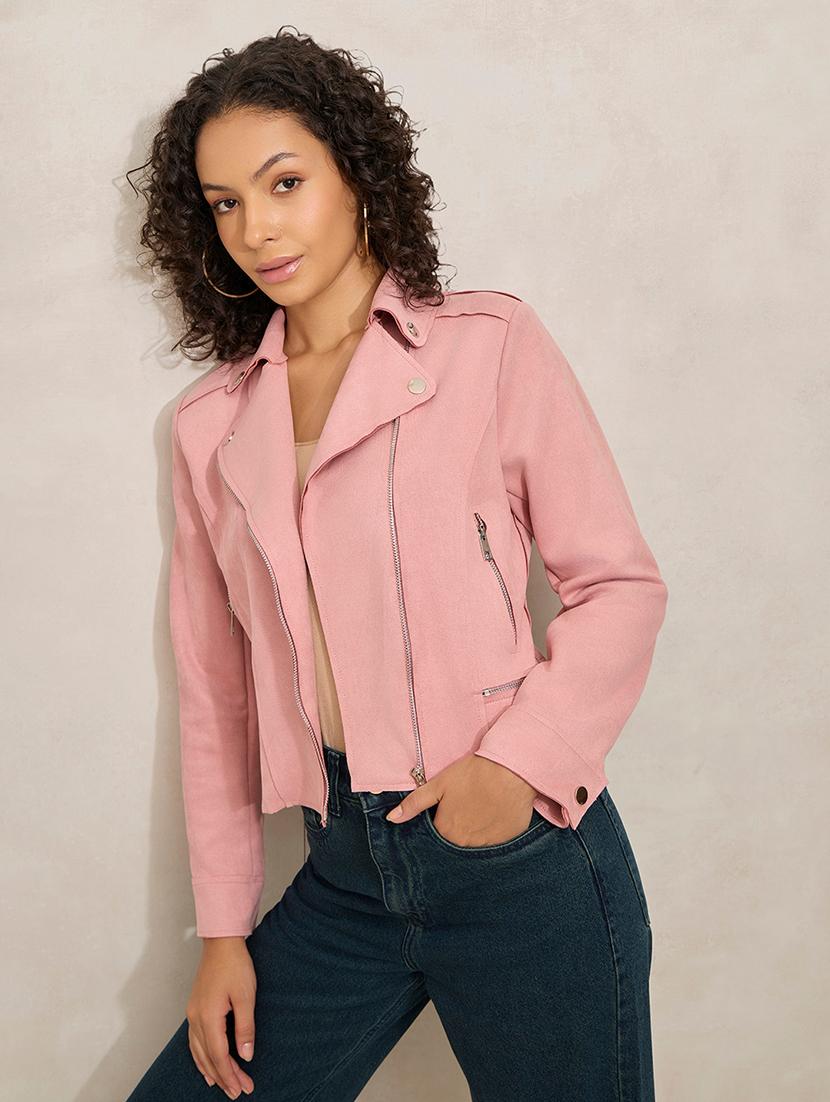 women solid long sleeve biker jacket - 21941885 -  Zoom Image - 0