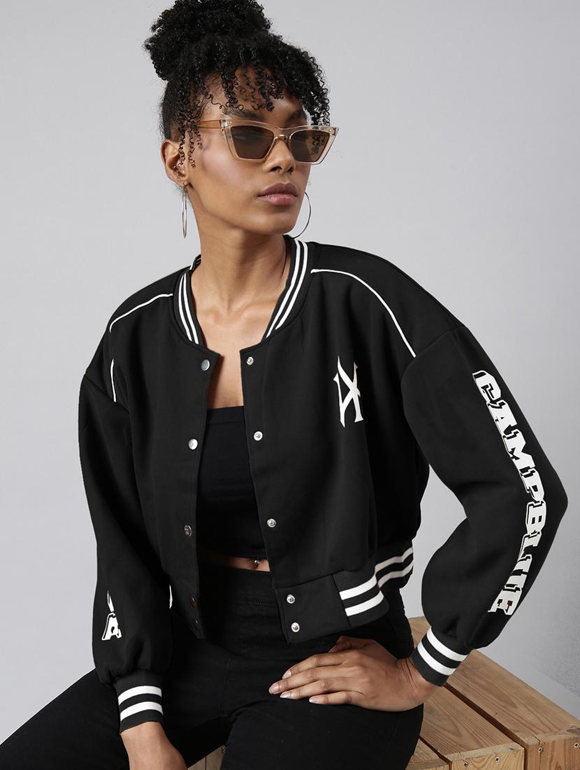 women black printed long sleeve varsity jacket - 21941896 - Zoom Image - 0