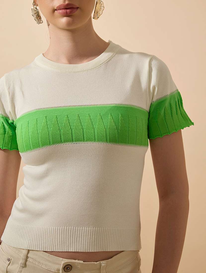 women color blocked short sleeve top - 21941899 -  Standard Image - 2