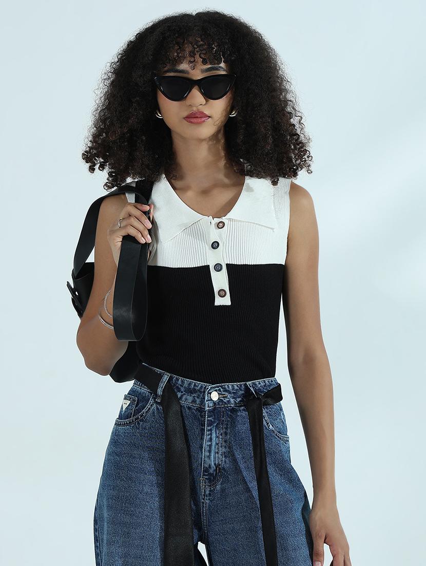 women color blocked sleeveless crop top - 21941900 -  Zoom Image - 0