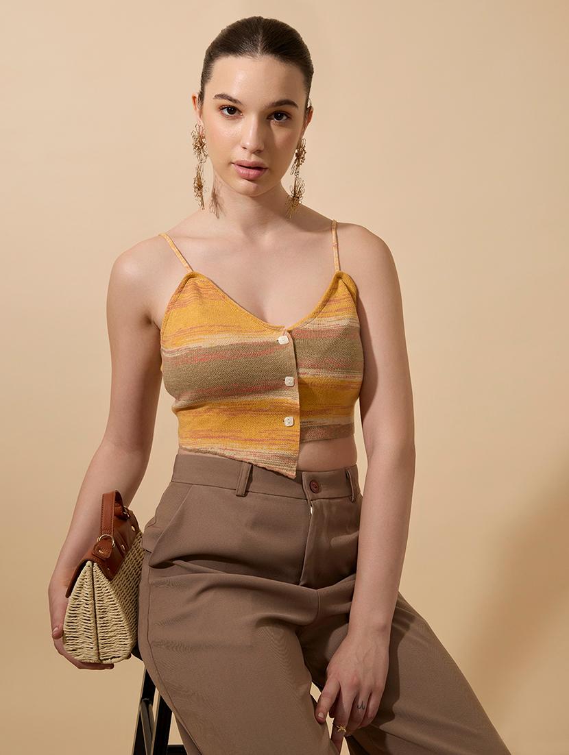women printed shoulder strap crop tank top - 21941904 - Zoom Image - 0