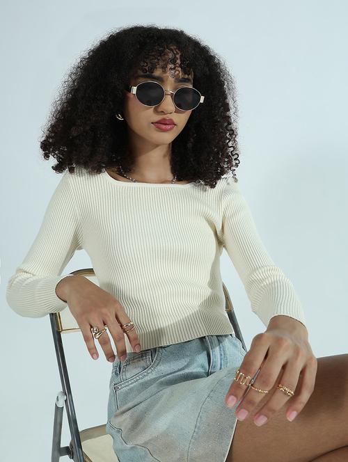 women solid long sleeve crop regular top - 21941911 -  Standard Image - 0