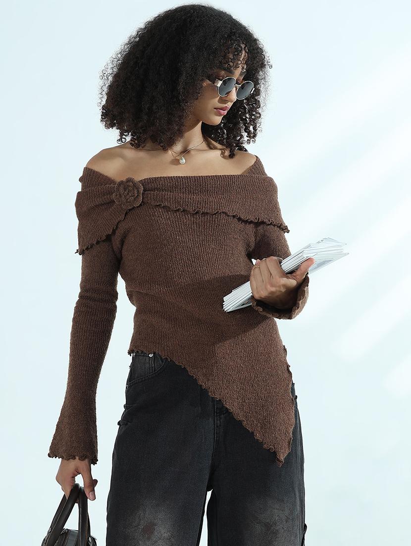 women solid off shoulder long sleeve top - 21941919 -  Zoom Image - 0