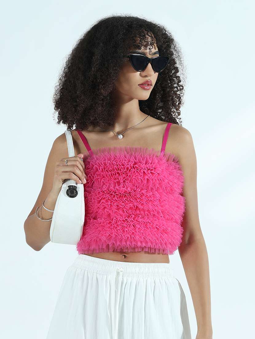 women solid shoulder strap crop top - 21941920 -  Zoom Image - 0