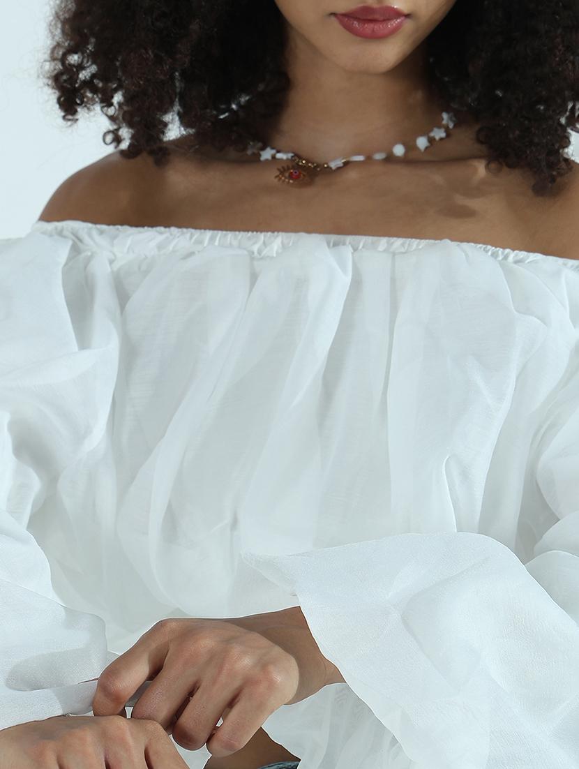 white off-shoulder bell sleeves party wear top - 21941923 - Standard Image - 2