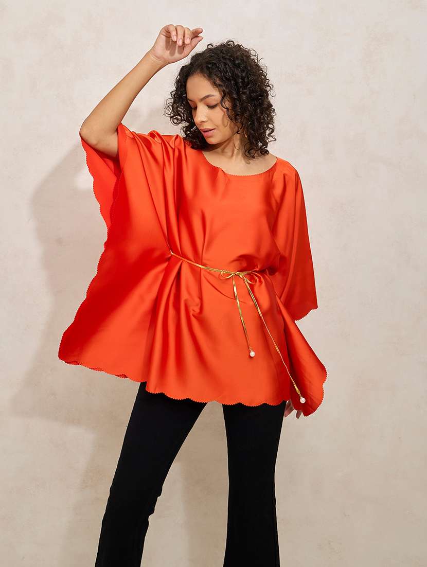 women orange solid kimon sleeve kaftan top