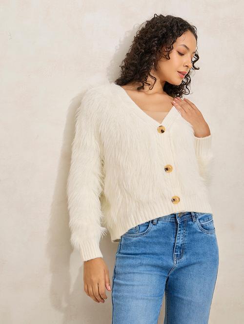 women cream solid long sleeve cardigan - 21941949 -  Standard Image - 0