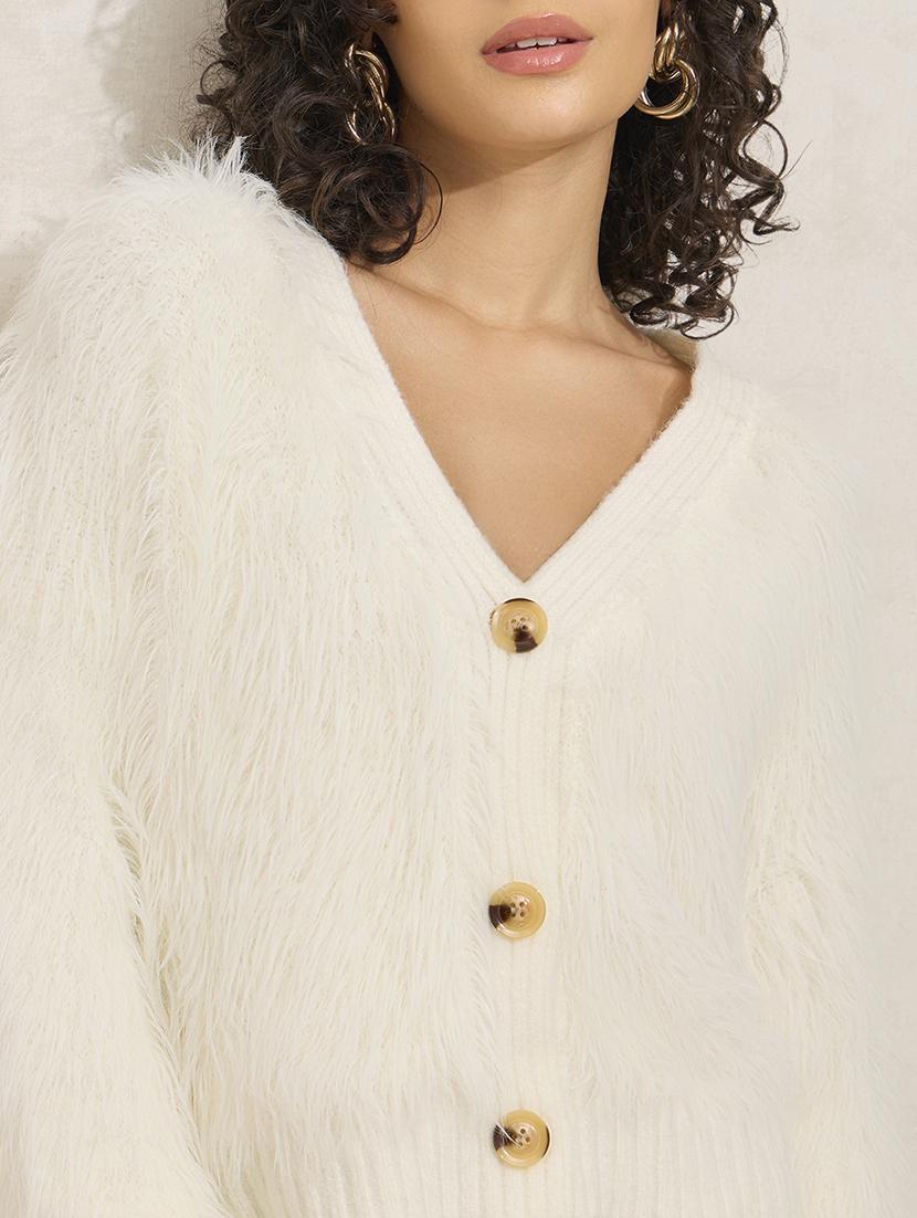 women cream solid long sleeve cardigan - 21941949 - Standard Image - 2