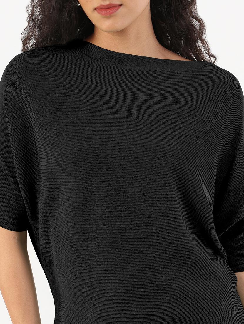 women balck solid batwing sleeve regular top - 21941962 - Standard Image - 2